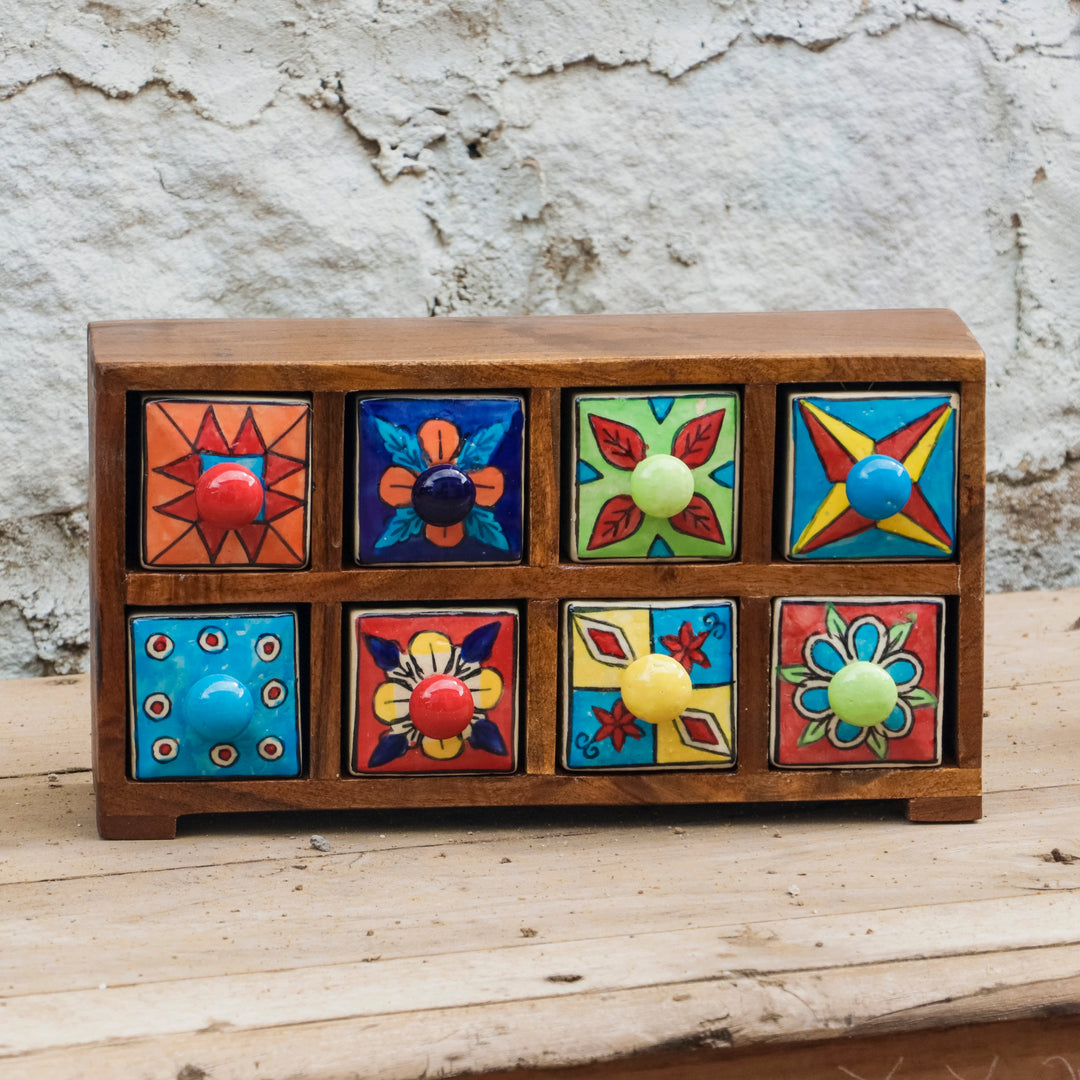 Colourful Multiple Handmade Drawers Ceramic Chest Desk Organizer