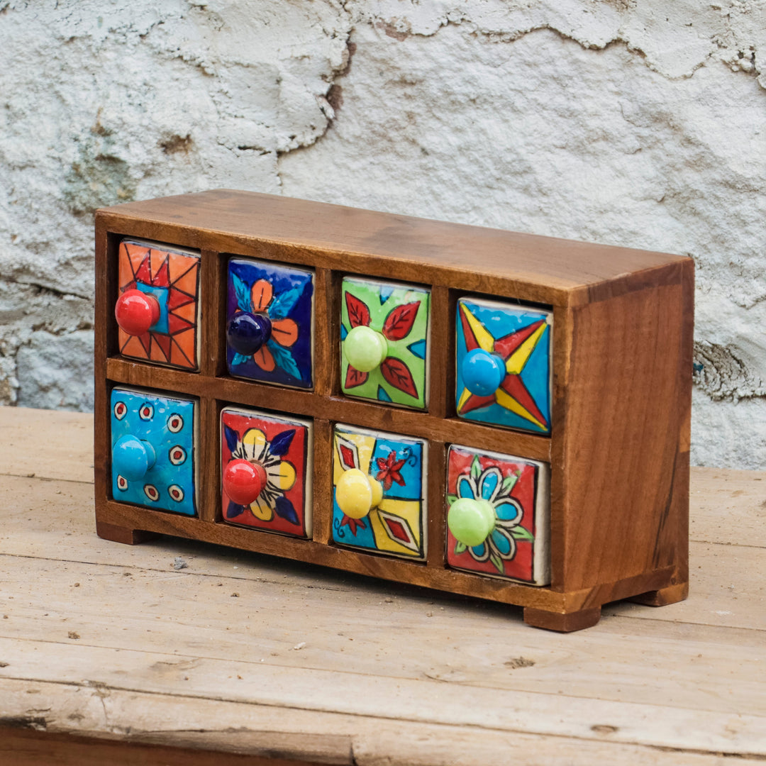 Colourful Multiple Handmade Drawers Ceramic Chest Desk Organizer