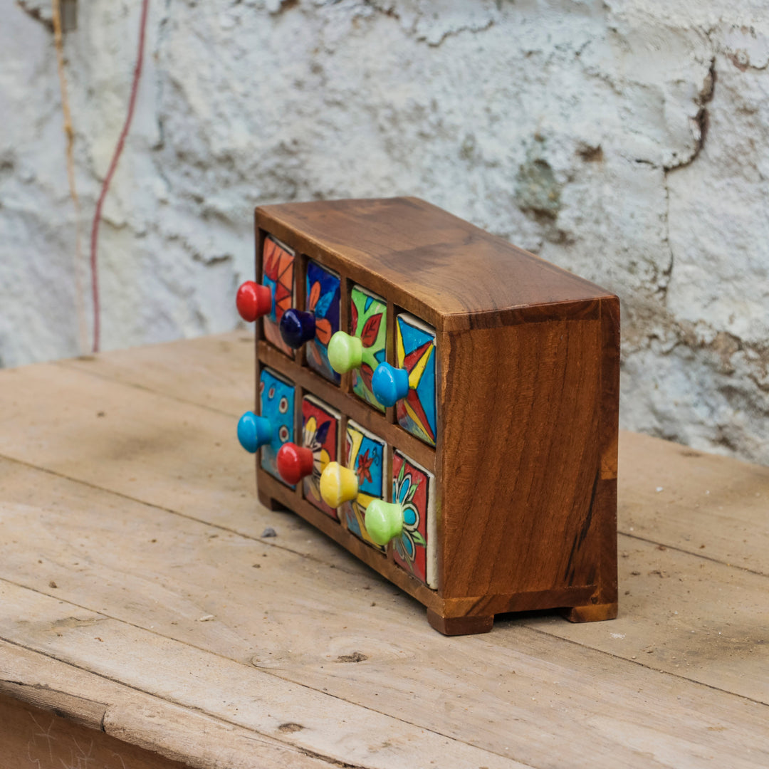 Colourful Multiple Handmade Drawers Ceramic Chest Desk Organizer