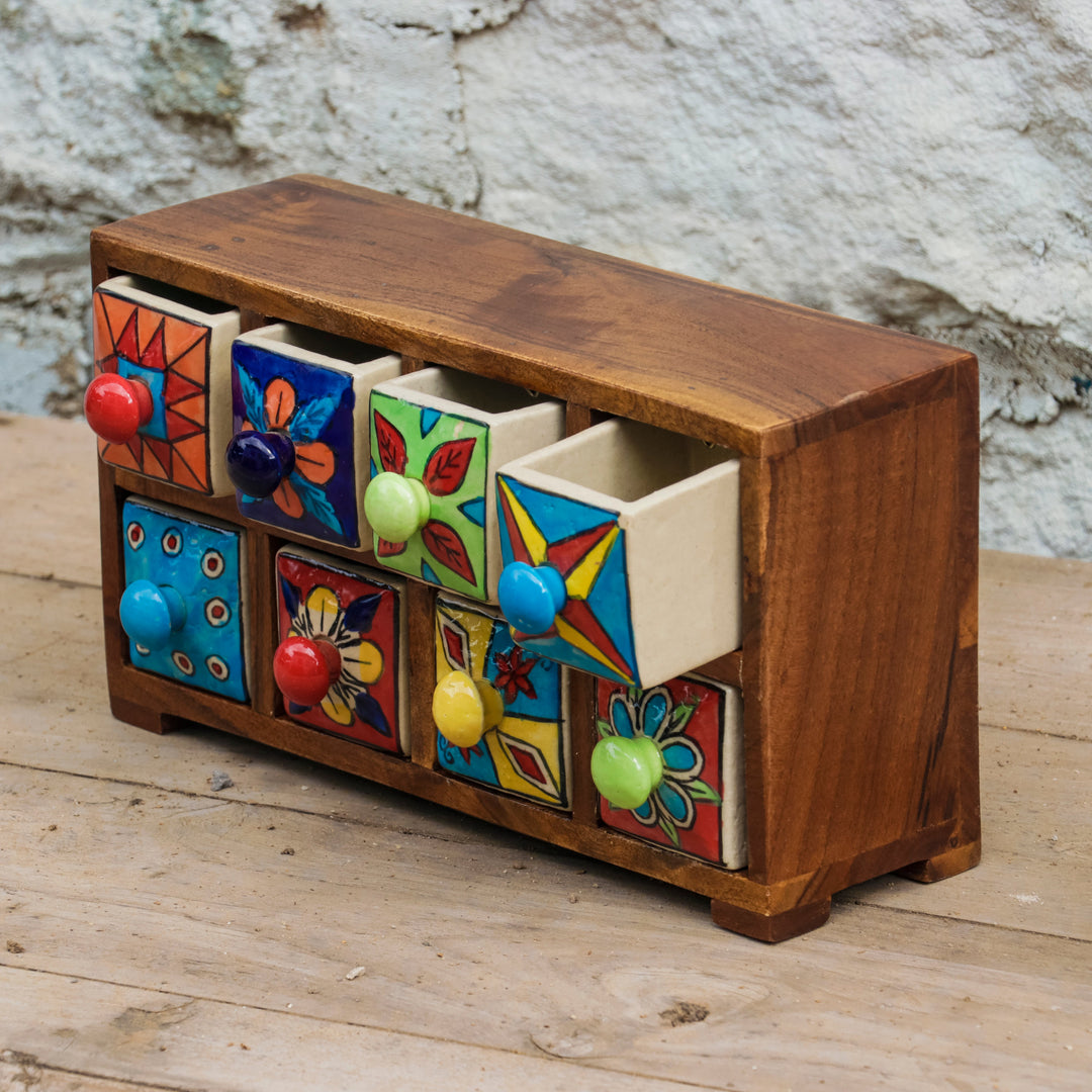 Colourful Multiple Handmade Drawers Ceramic Chest Desk Organizer