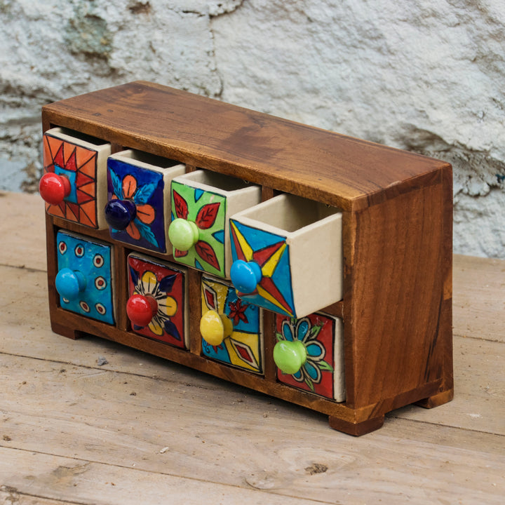 Colourful Multiple Handmade Drawers Ceramic Chest Desk Organizer