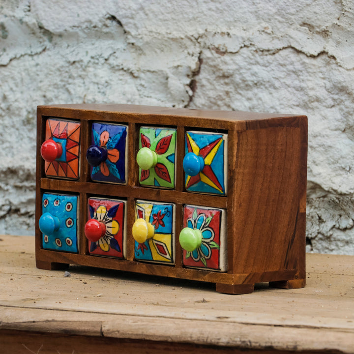 Colourful Multiple Handmade Drawers Ceramic Chest Desk Organizer