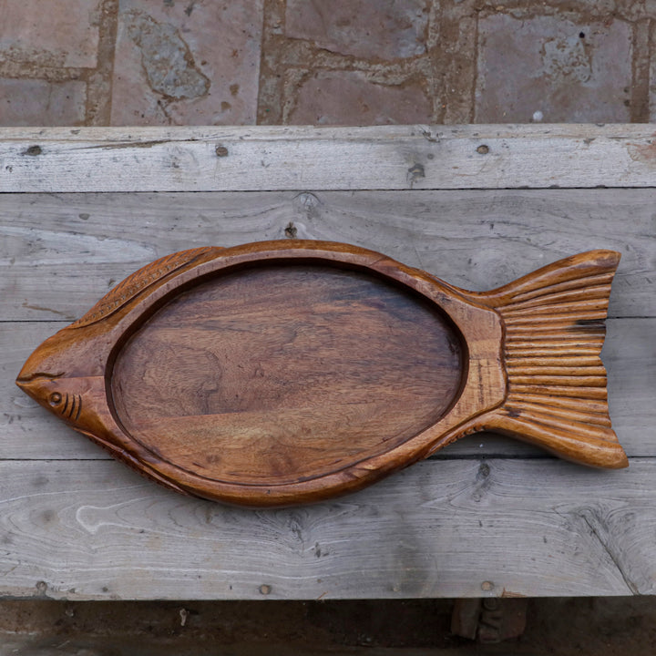 Natural Brown Polished Wooden Handmade Fish Tray