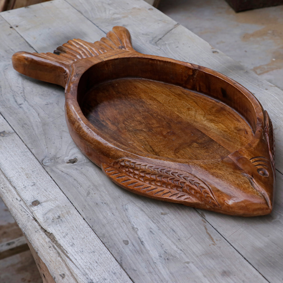 Natural Brown Polished Wooden Handmade Fish Tray