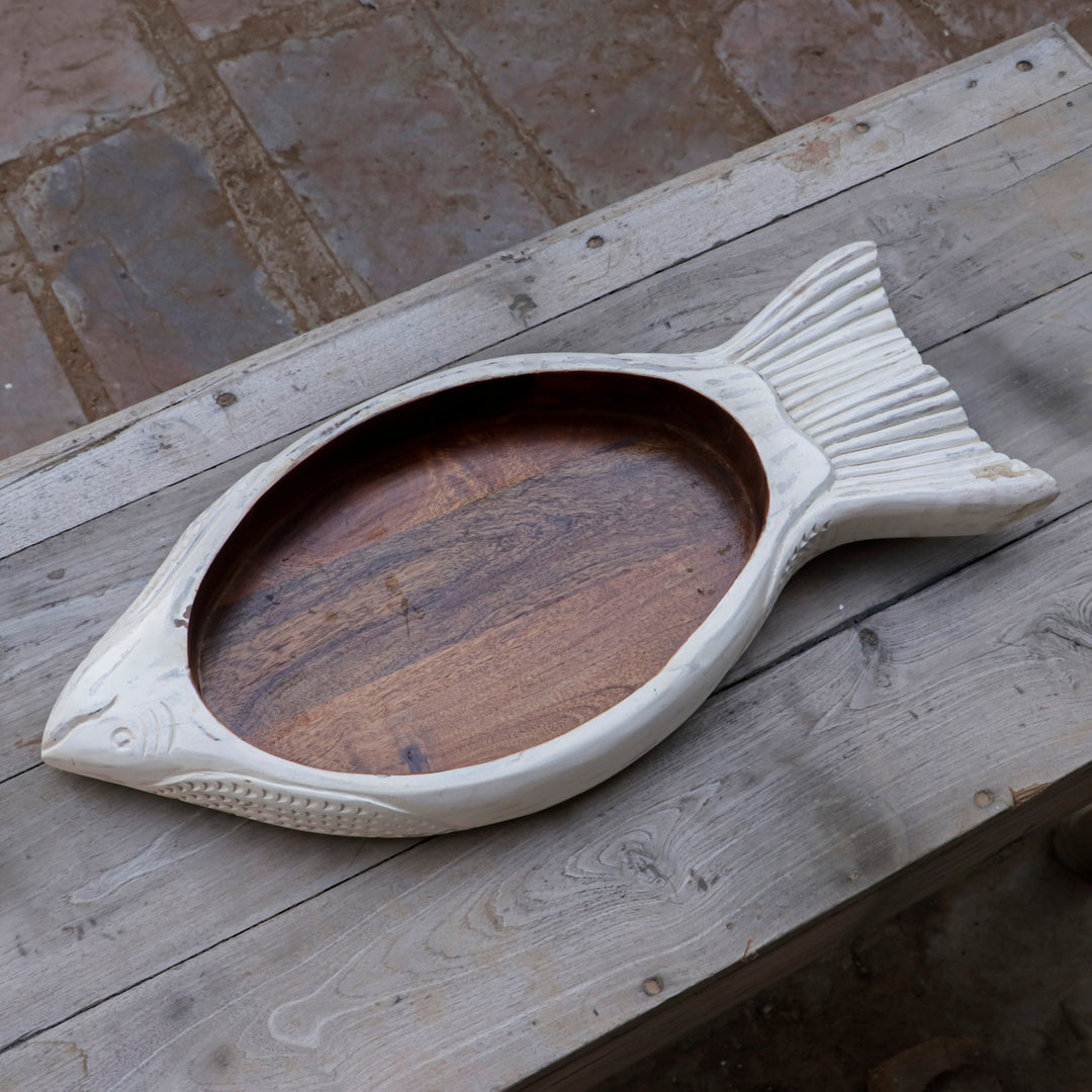 Solid wood White distressed Fish tray