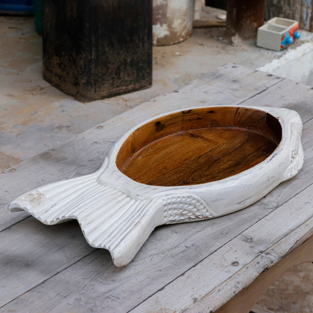 Solid wood White distressed Fish tray