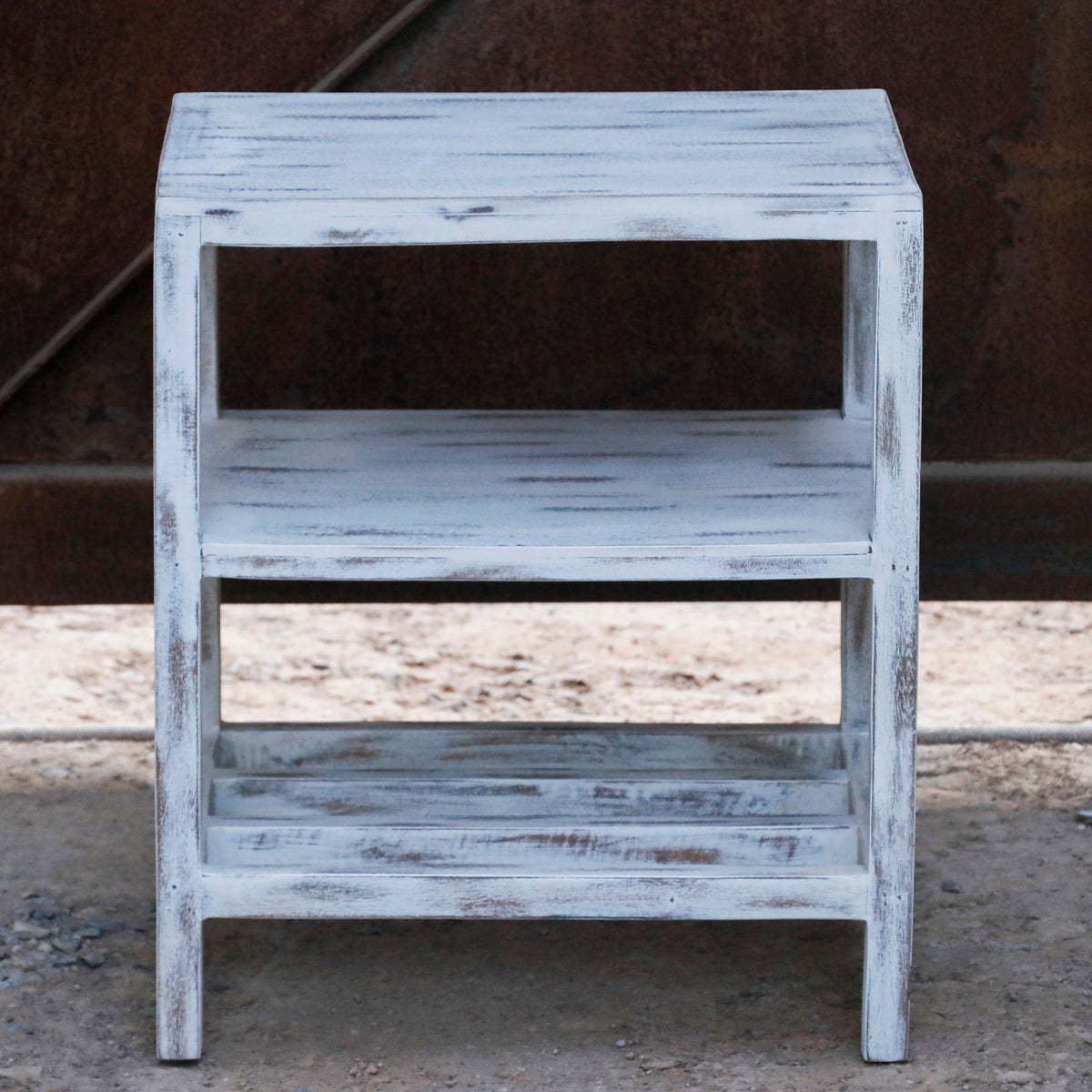 Mirabel Distressed White Engineered Wood Side Table — view 3