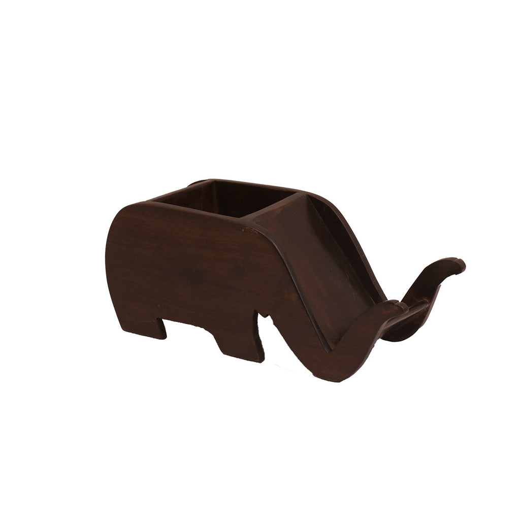 Indra Solid Wood Elephant Pen and Phone Holder - Dark - product image 4