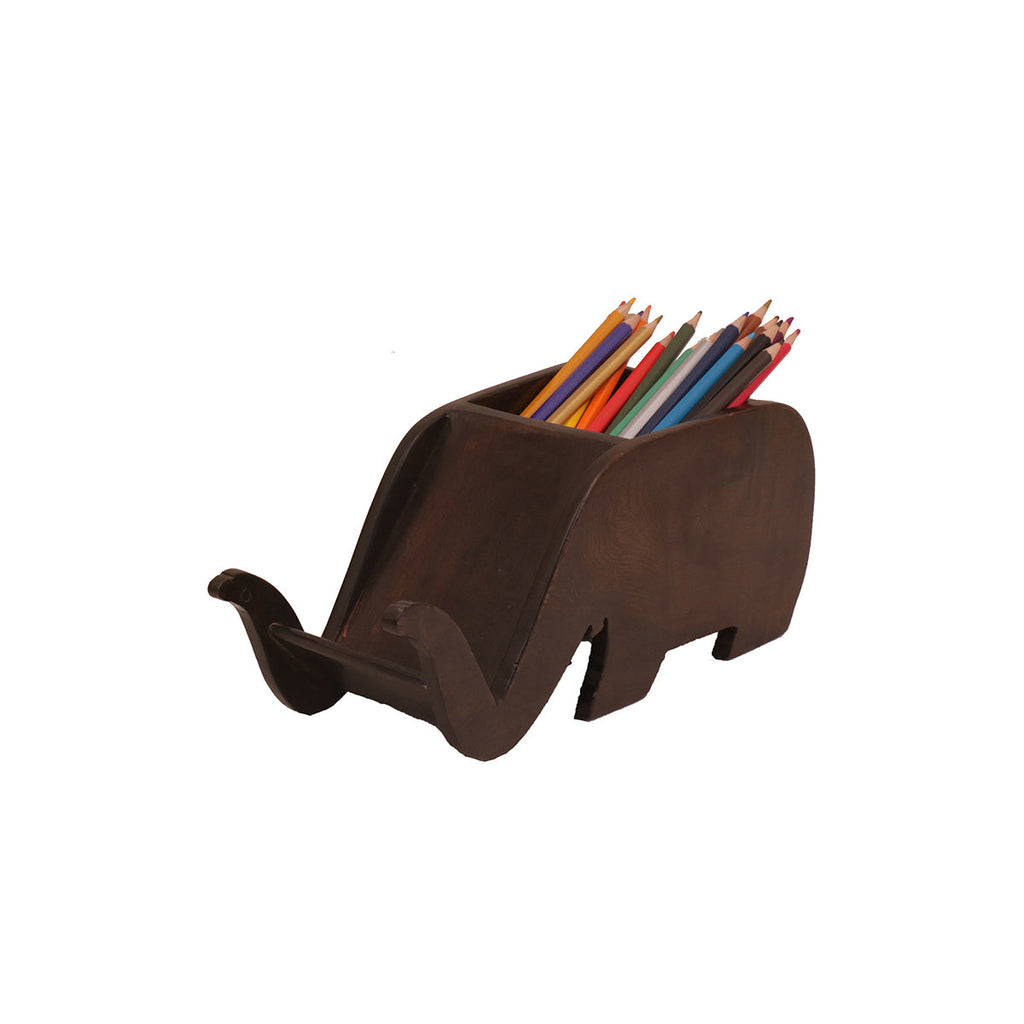 Indra Solid Wood Elephant Pen and Phone Holder - Dark - product image 5