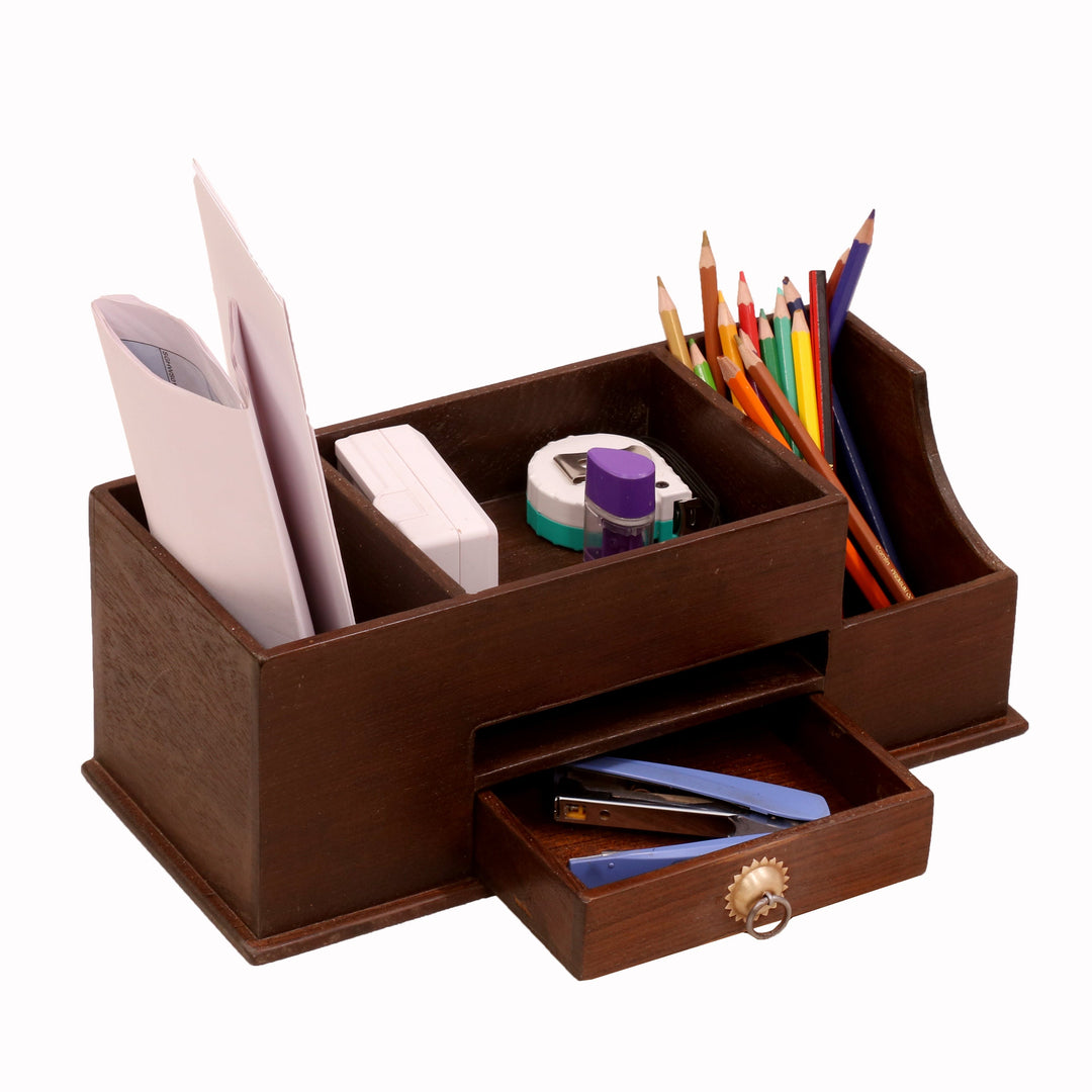 Small Sleek Holder and Drawer Set Desk Organizer