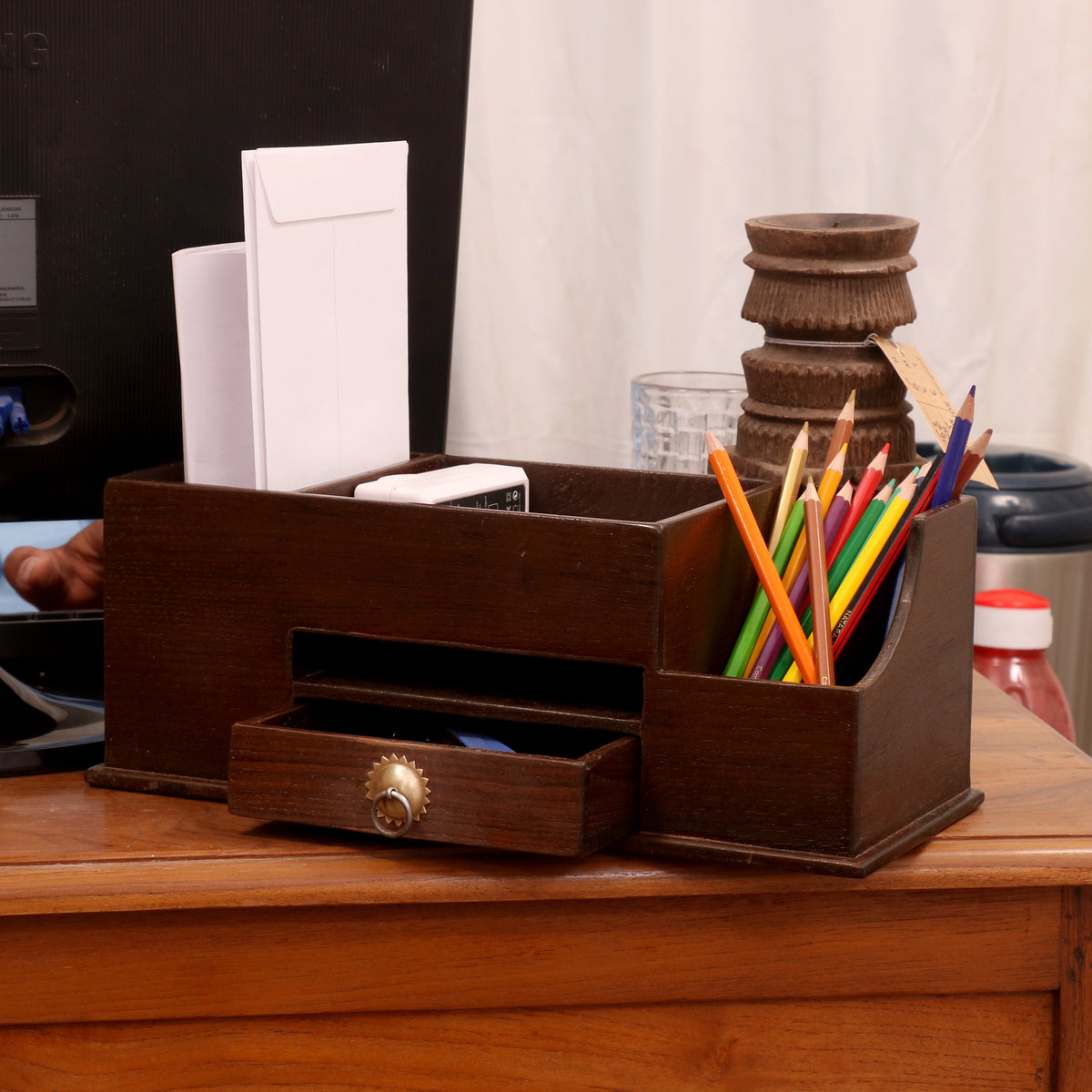 Evan Solid Wood Pen Holder and Drawer Organizer - product image 1