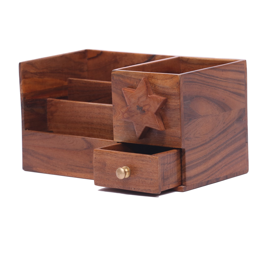 Wooden star box organizer with drawer Desk Organizer