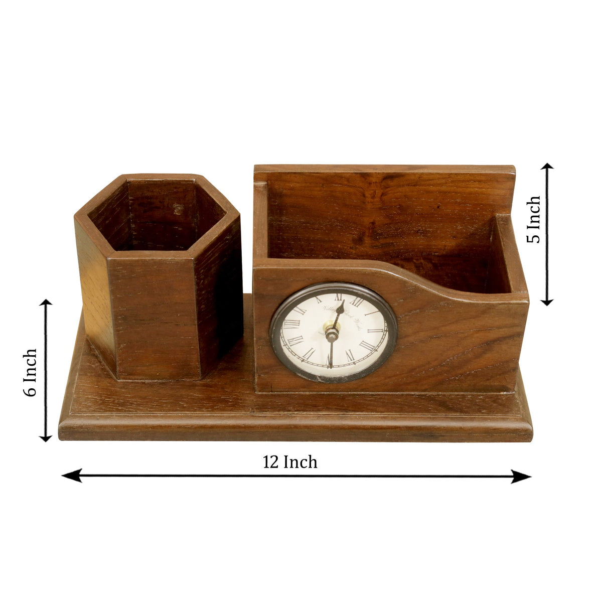 Dorian Solid Wood Clock Desk Organizer - Dark - product image 3