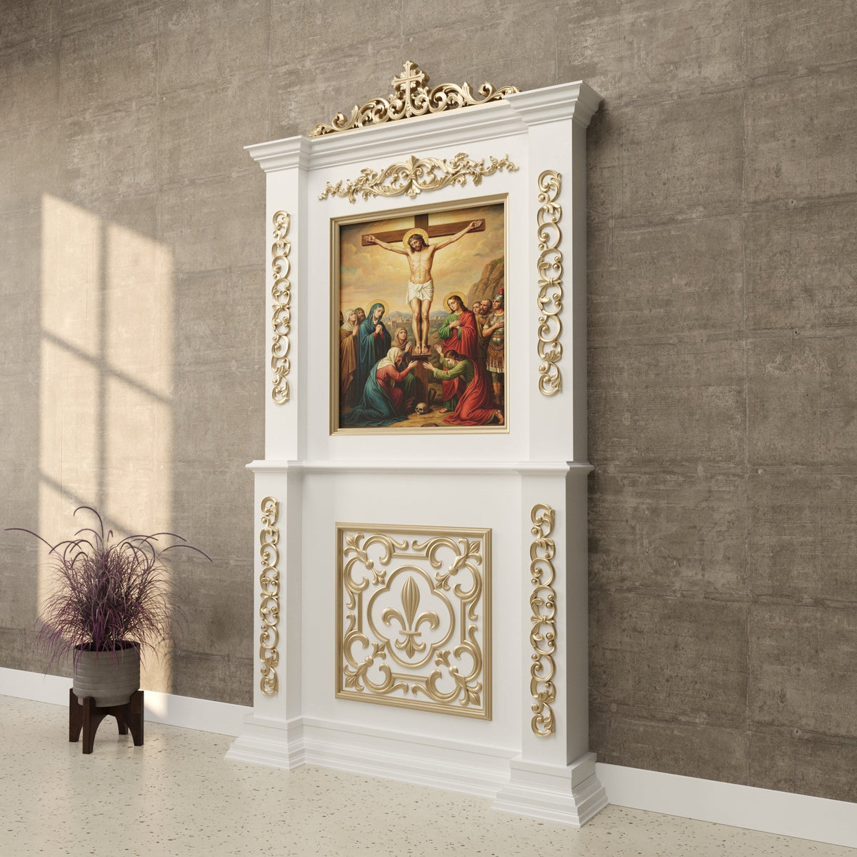 Briar Carved White Engineered Wood Altar — view 1
