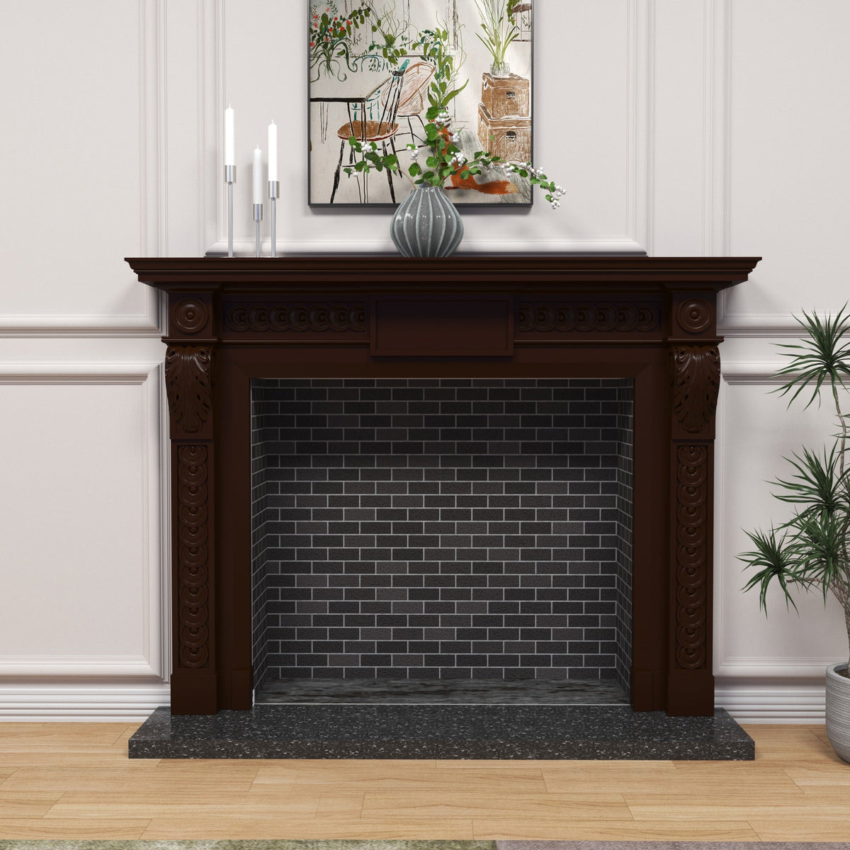 Elodie Carved Engineered Wood Fireplace Mantel — view 1
