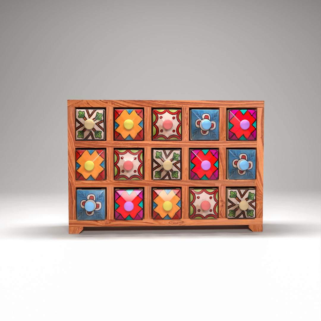 Natural Polish 15 Drawer Ceramic Chest Desk Organizer