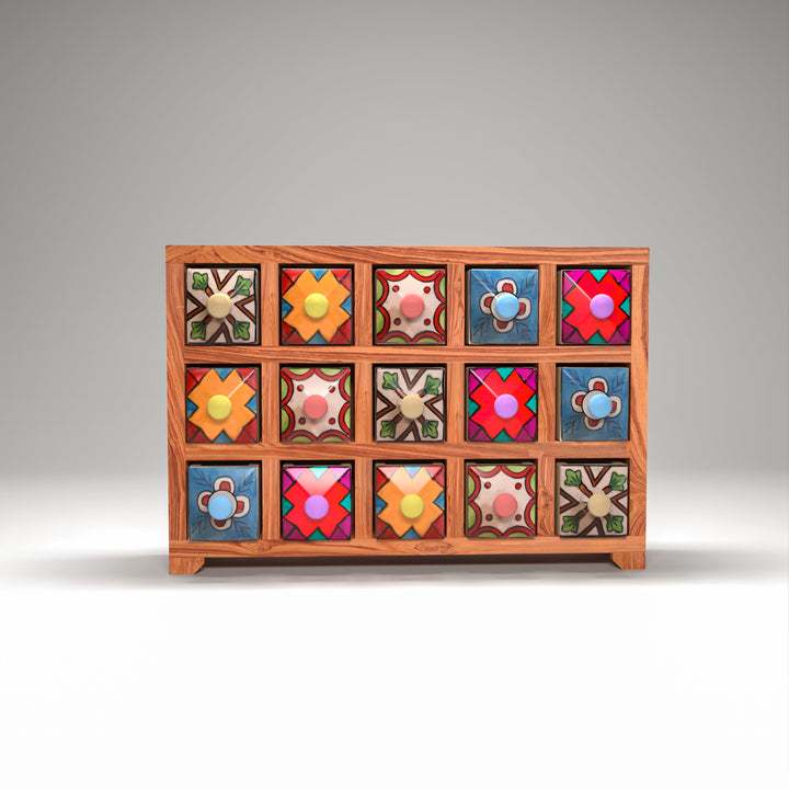 Natural Polish 15 Drawer Ceramic Chest Desk Organizer