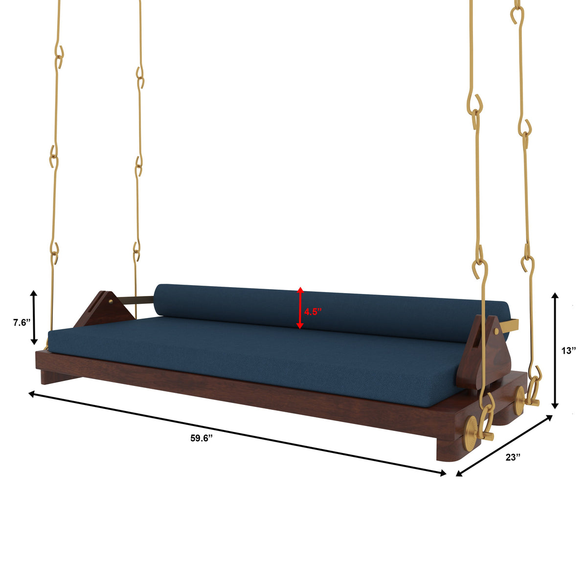 Leona Upholstered Blue Hanging Swing — view 3