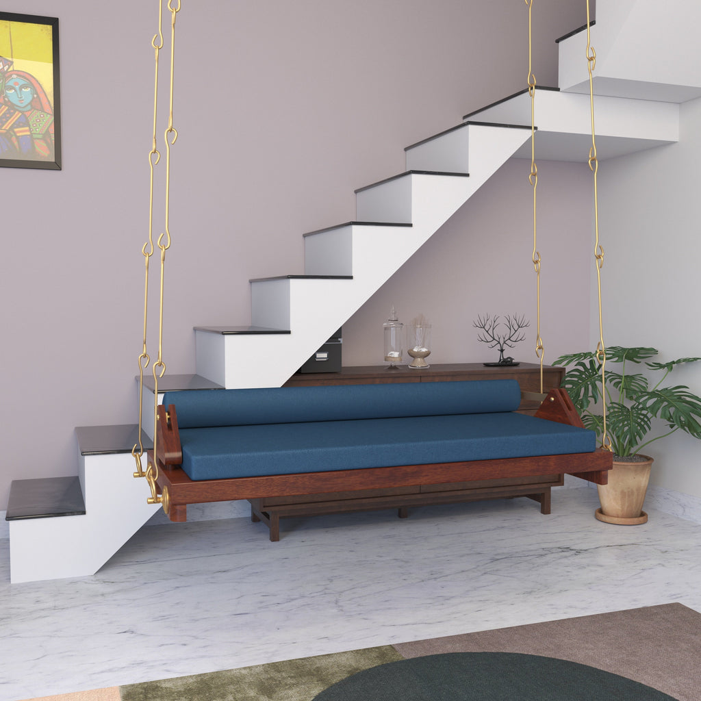 Leona Upholstered Blue Hanging Swing — view 1