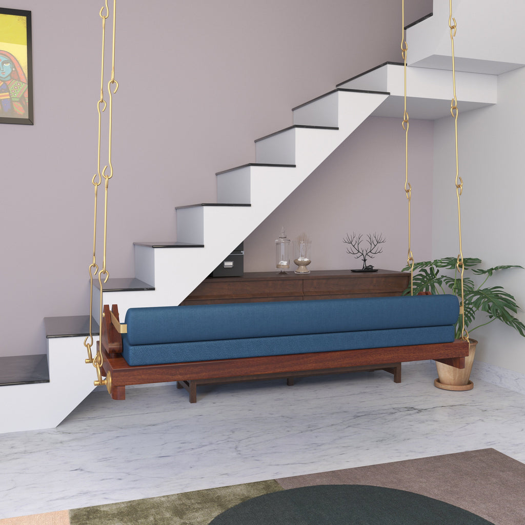 Leona Upholstered Blue Hanging Swing — view 2