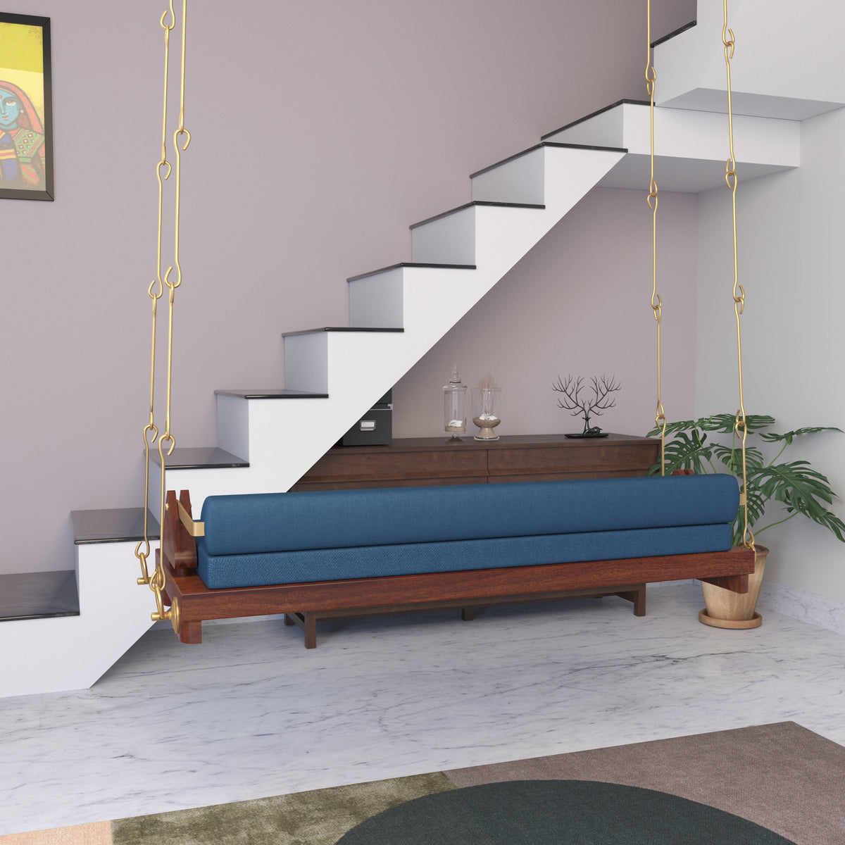 Leona Upholstered Blue Hanging Swing — view 2