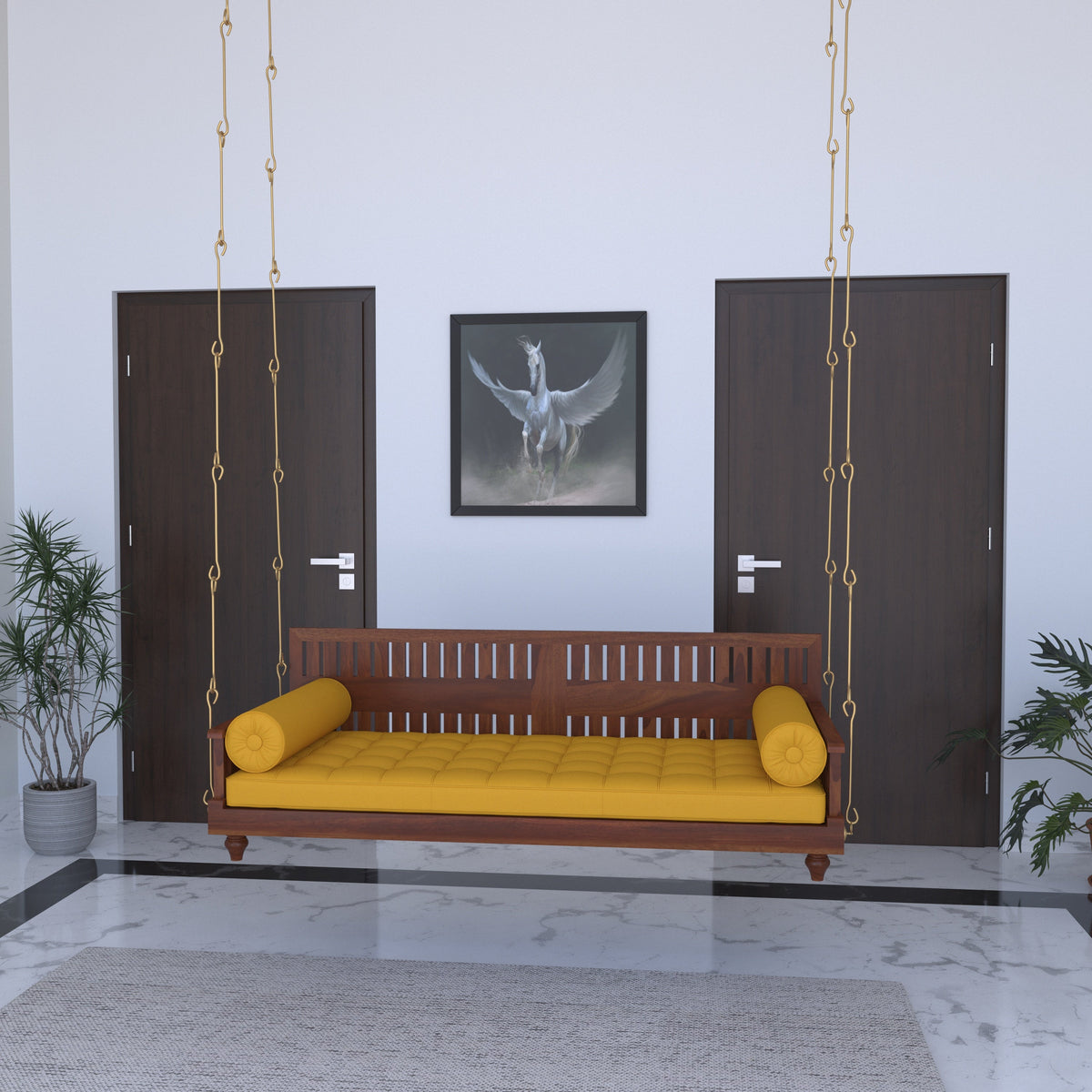 Juniper Slatted Upholstered Hanging Swing — view 1