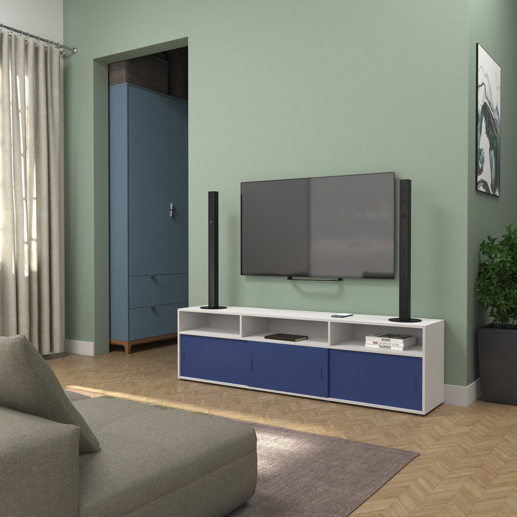 Jolie White Blue Engineered Wood TV Unit — view 1