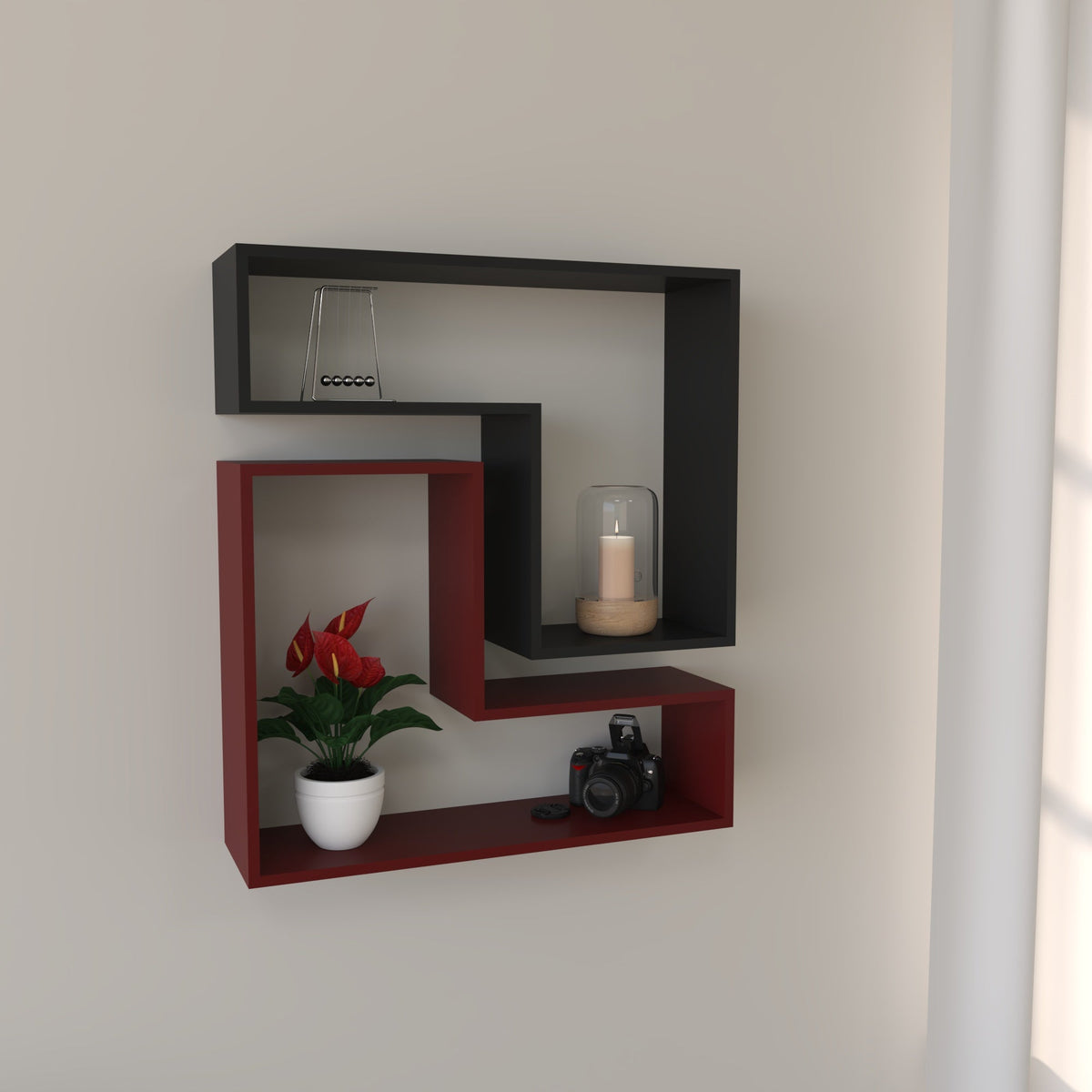 Mirabel Geometric Two-Tone Engineered Wood Wall Shelf — view 1