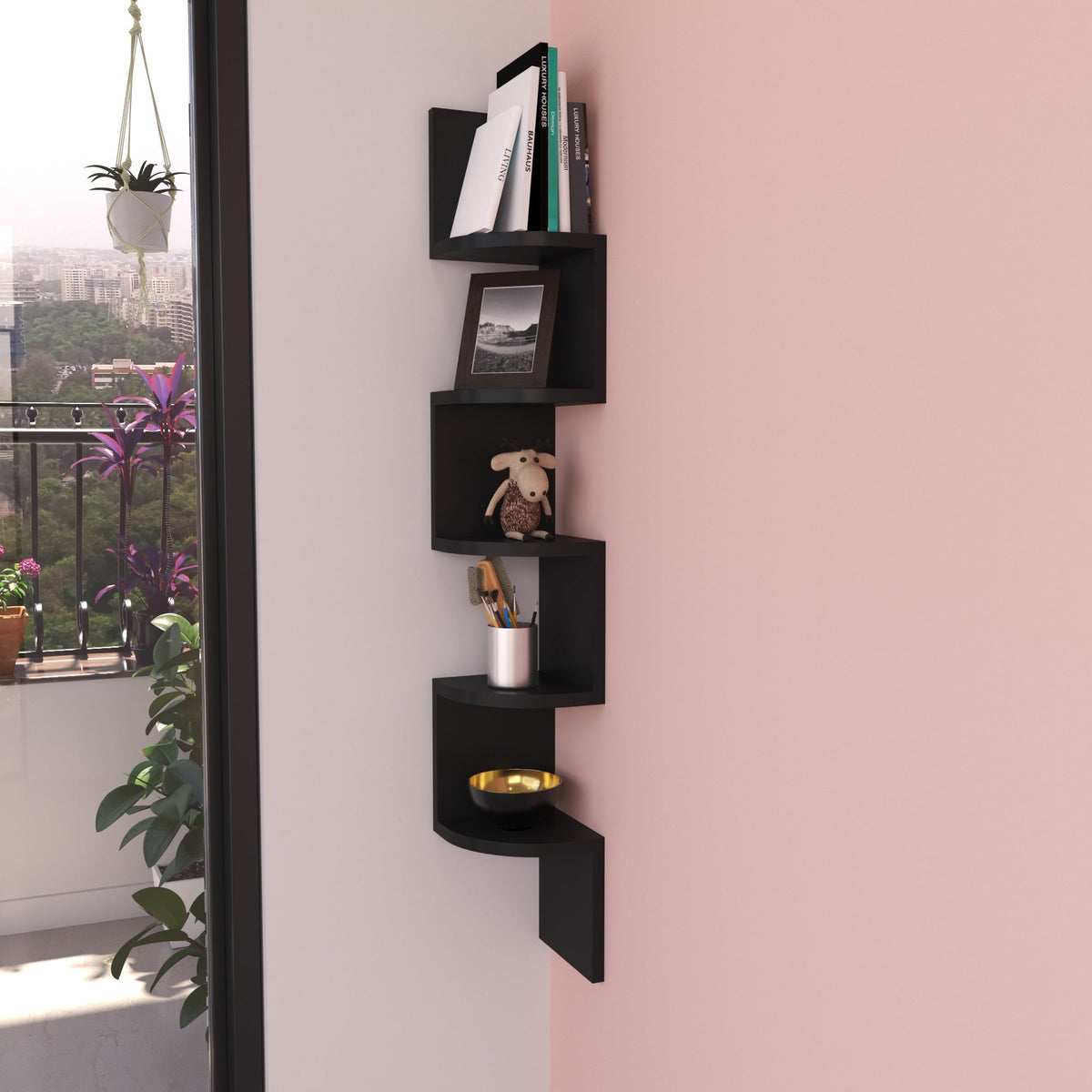 Naia Floating Corner Engineered Wood Wall Shelf — view 1